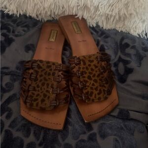 Leopard-Print Slide Mules in Brown - Women